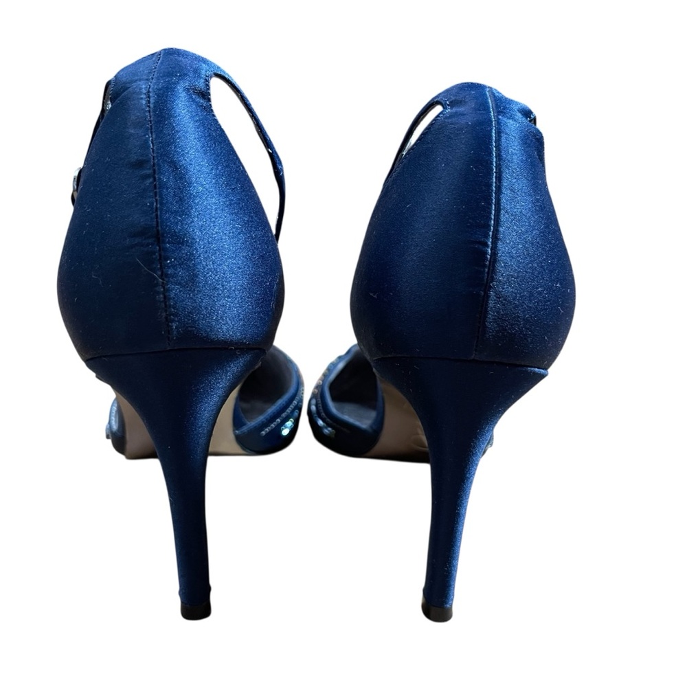 Adrianna Papell Midnight Blue Ankle Strap‎ Heels Sequin Embellishments 9M - Picture 6 of 14
